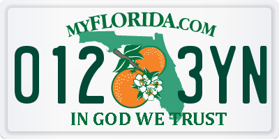FL license plate 0123YN
