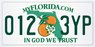 FL license plate 0123YP