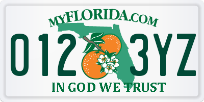 FL license plate 0123YZ