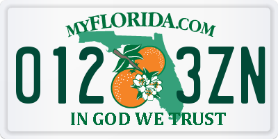 FL license plate 0123ZN