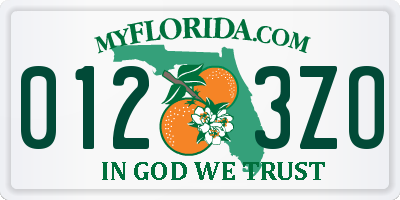 FL license plate 0123ZO