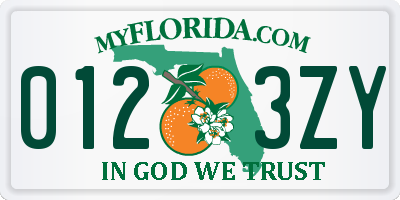 FL license plate 0123ZY