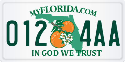 FL license plate 0124AA
