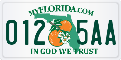 FL license plate 0125AA