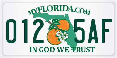 FL license plate 0125AF