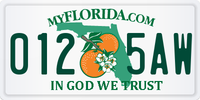 FL license plate 0125AW