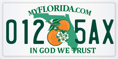 FL license plate 0125AX