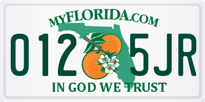 FL license plate 0125JR