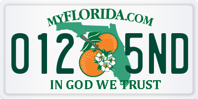 FL license plate 0125ND