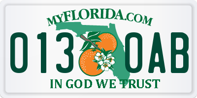 FL license plate 0130AB