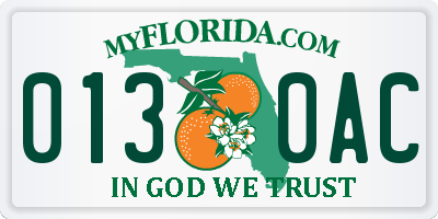 FL license plate 0130AC