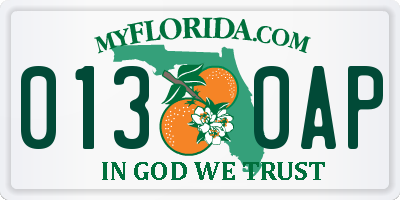 FL license plate 0130AP