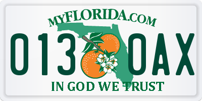 FL license plate 0130AX