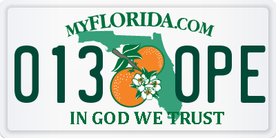 FL license plate 0130PE