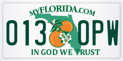 FL license plate 0130PW