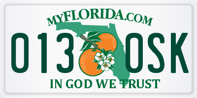 FL license plate 0130SK