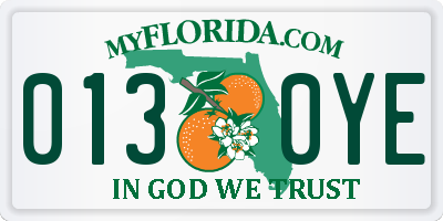 FL license plate 0130YE