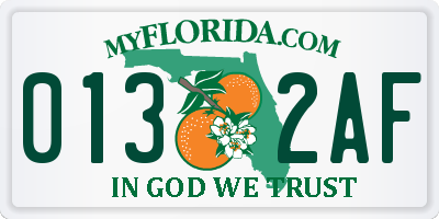 FL license plate 0132AF