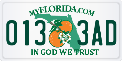 FL license plate 0133AD