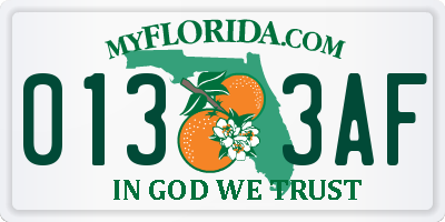FL license plate 0133AF