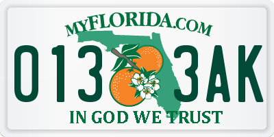 FL license plate 0133AK