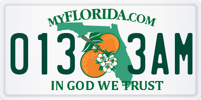 FL license plate 0133AM