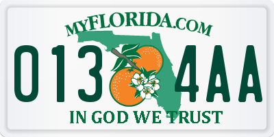FL license plate 0134AA