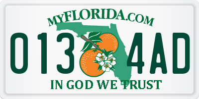 FL license plate 0134AD