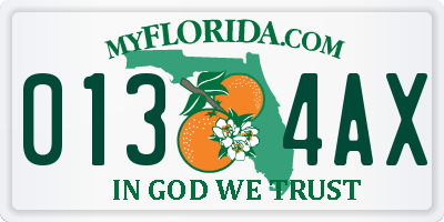 FL license plate 0134AX