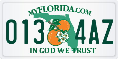 FL license plate 0134AZ