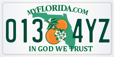 FL license plate 0134YZ