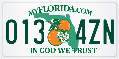 FL license plate 0134ZN