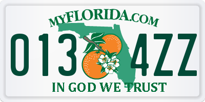 FL license plate 0134ZZ