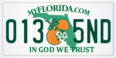 FL license plate 0135ND