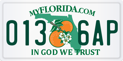 FL license plate 0136AP