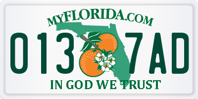 FL license plate 0137AD