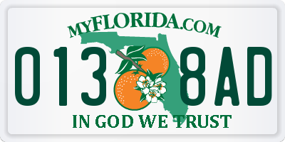 FL license plate 0138AD