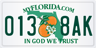 FL license plate 0138AK