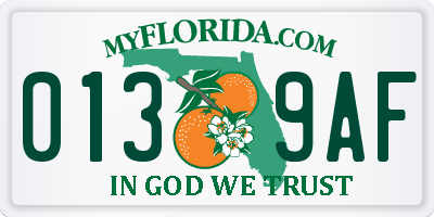 FL license plate 0139AF