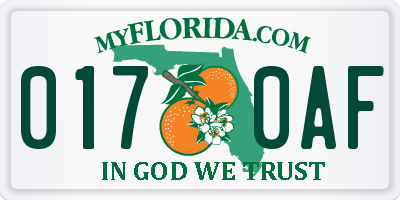 FL license plate 0170AF