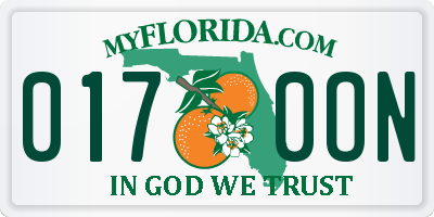 FL license plate 0170ON