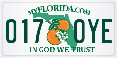 FL license plate 0170YE