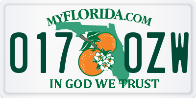 FL license plate 0170ZW