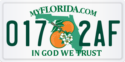 FL license plate 0172AF