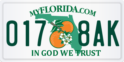 FL license plate 0178AK