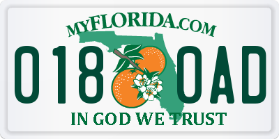 FL license plate 0180AD