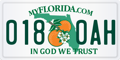 FL license plate 0180AH