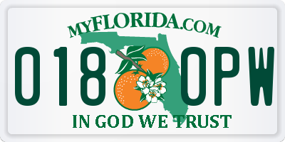 FL license plate 0180PW