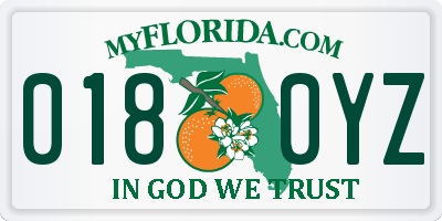 FL license plate 0180YZ