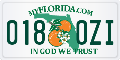 FL license plate 0180ZI